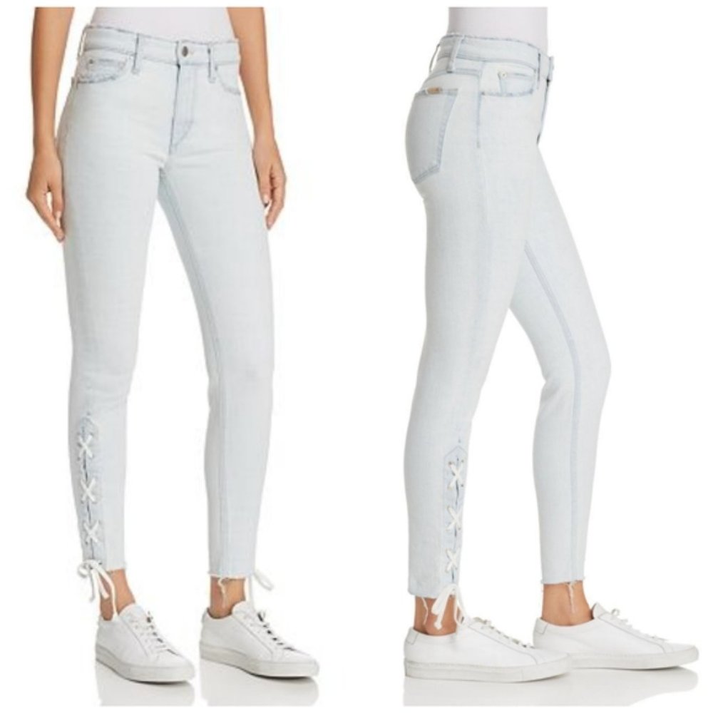Joe’s Jeans The Charlie Lace Up Ankle High Rise Cropped Blue Denim Size 31 NEW